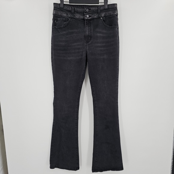 KanCan Denim - KanCan Jeans Womens 13/30 Black Flared Denim Pants High Rise Faux Leather Trim